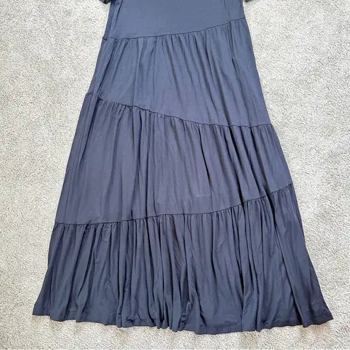 NWOT Saint+Sofia Greenwich Asymmetric Short Sleeve Maxi Dress Flowy Navy Blue Size 10