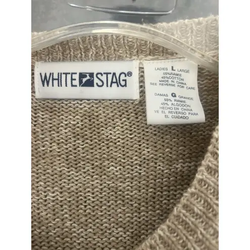 White Stag BEIGE BROWN UGLY CHRISTMAS WOMEN'S SWEATER YARN BEADS TREES Large