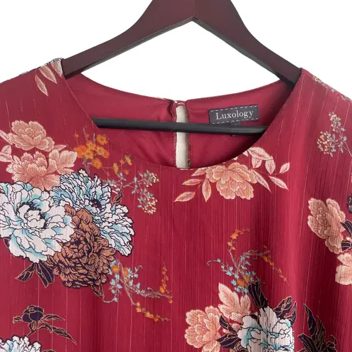 Luxology Women Top Crew Neck Bell Sleeve Pullover Lined Metallic Thread XL Rust