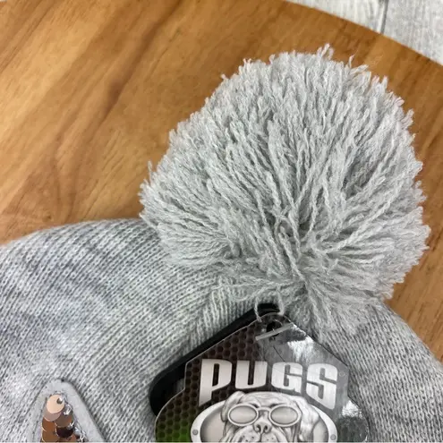 Pugs Gear Reversible Sequins Meow Cat Head Pom Pom Knit Beanie Hat Gray Gray