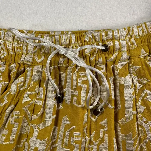 Elevenses Pull On Drawstring Waist Boho Shorts Womens XSmall Mustard Embroidered