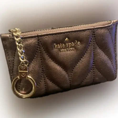 Kate Spade  Briar Lane Bronze Quilted Metallic Leather Mikey Keychain Card Wallet thumbnail 4