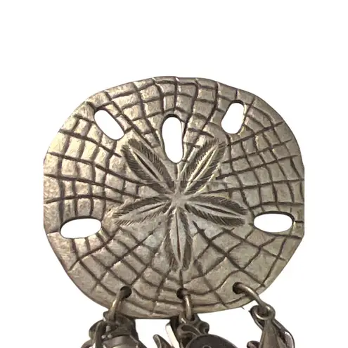 Sand Dollar Charm Brooch Nautical Celestial Dangling Charms Silver Tone 3.5"