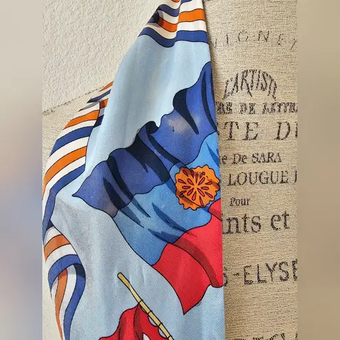 J. McLaughlin Light Blue Vintage Sailing Flags Silk Skinny Neck Silk Scarf