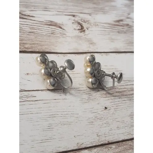 Vintage Screw Back Earrings Bunch of Faux Pearls