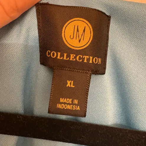 JM Collection Blue Crochet Knit Textured Blouse | Relaxed Modern Casual Top Plus Size | 1X