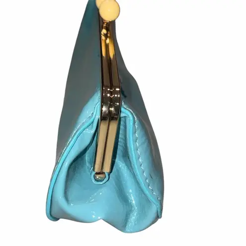 Miu Miu Turquoise Blue Patent Glossy Kisslock Clutch Wallet Bag