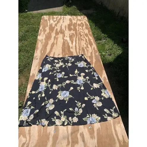 Vintage 90s AGB Byer California Floral Navy Maxi Skirt Size Large L Cottagecore Blue