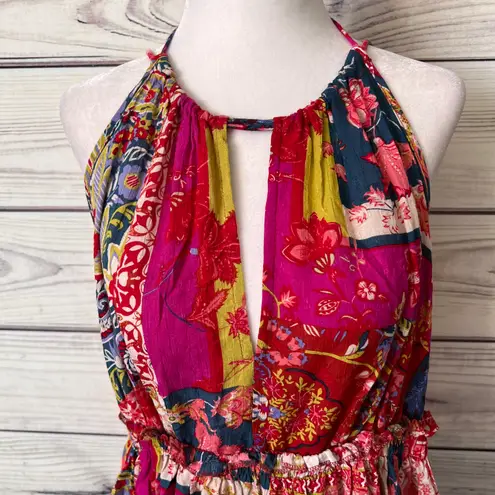 Rachel Zoe Multicolored Patchwork Floral Paisley  Peplum Cutout Halter Top