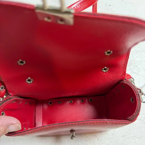 Red Mini Crossbody Bag – Silver Handle Studded Accents Small Purse