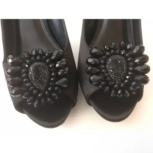 Apt. 9  Arden Open Toe Satin Stiletto High Heel Black Beaded Decoration Size 9 thumbnail 4