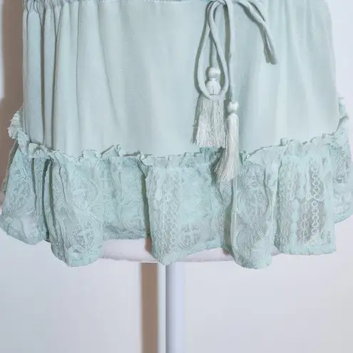 Honey Punch  Mint Green Sleeveless Lace Trim Crop Top NWT Sz Small Green Boho Top