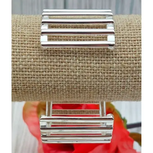 Cute Silver Tone Wide Bar Bangle Cuff Bracelet One Size Form to Fit