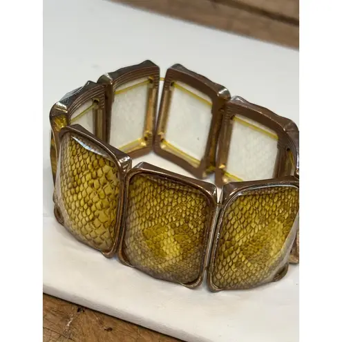 Yellow Snake Print Resin & Gold Tone Stretch Bracelet