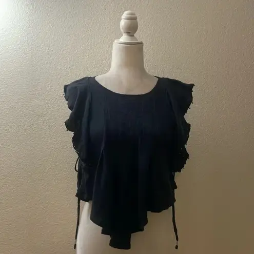 Free People  Tiny Bells Beaded‎ Women’s Small Black Ruffled Tank Top XS