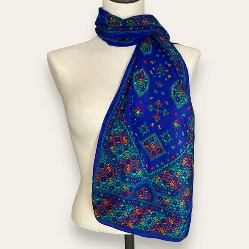 Vintage Blue  Scarf Floral Geometric Pattern Long Rectangular Unique Retro Fun‎