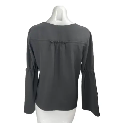 Cooper and Ella Women's Black V-Neck Long Bell Sleeve Tie Accent Blouse Top Size S