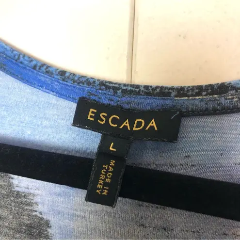 Escada Graphic Design Scoop Neck Long Sleeve Shirt Blue Abstract Size L
