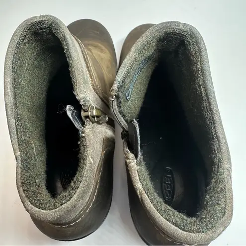 Keen Leather Booties Wedge Heel Chukka Boots Taupe Brindle Sz 8 38.5 Brown Lined