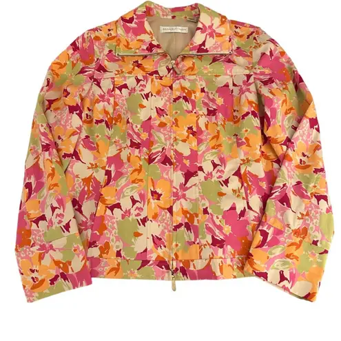 Dana Buchman Vintage Vibrant Floral Zip Up Fully Lined Light Jacket Size 14