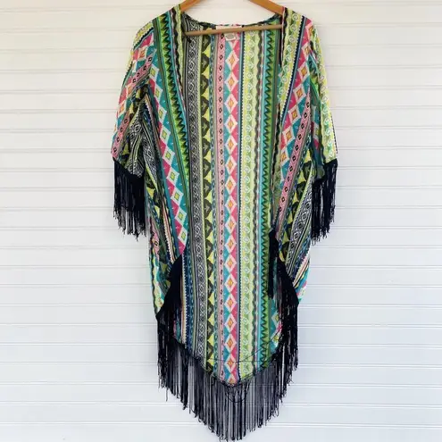 Sans Souci Colorful Aztec fringe Kimono cardigan Size S