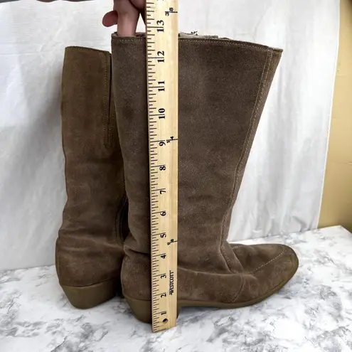Morlands Weatherproof Sheepskin Tall Boots Size 6.5 Brown Suede Zip Warm Lined