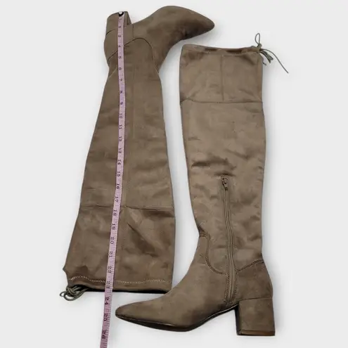 Kensie Over The Knee Womens Suede Draw String Side Zip Riding Heel Boots Size 7M Tan