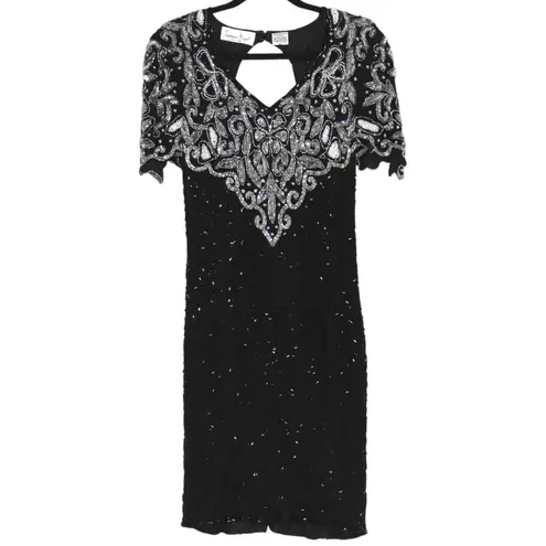 Laurence Kazar Black Sequin Covered Mini Dress Silver Details Large