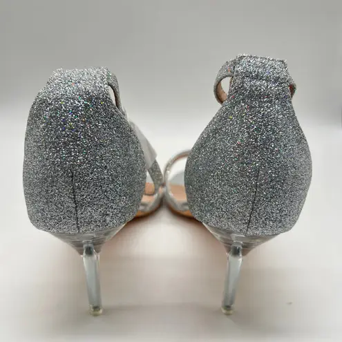 Allegra K Sandals Womens 11 Silver Glitter Strap Stiletto Heels Open Toe NEW