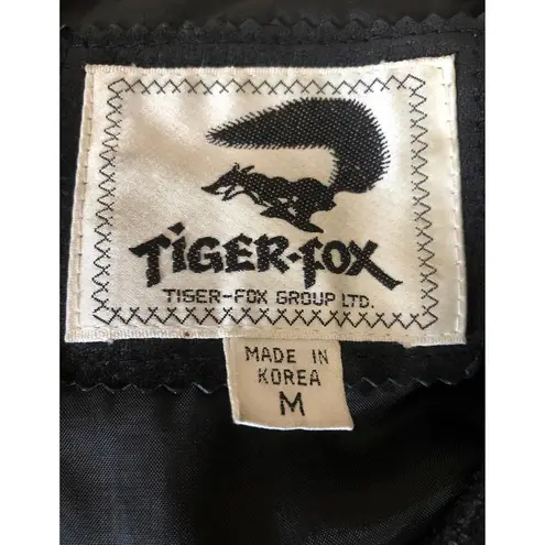 Vintage 80's leather Tiger Fox bomber black jacket large shoulders size medium