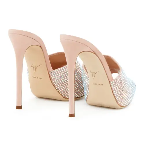 Giuseppe Zanotti Isidora Iridescent Rhinestone Platform Mule Pump Heel Nude 38.5