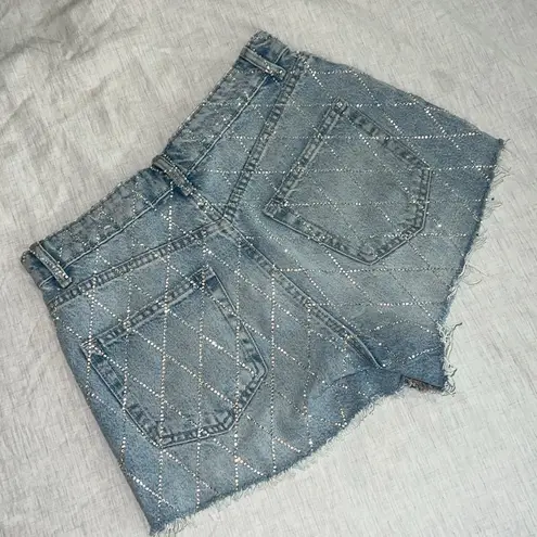 ZARA  Rhinestone High Rise Curved Light Blue Denim Shorts Size 6 or 28