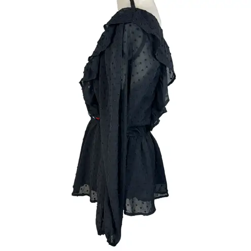 Savanna Jane Large Peplum Top Floral Embroidered Swiss Dot Lined Ruffled Crochet Black - Image 8