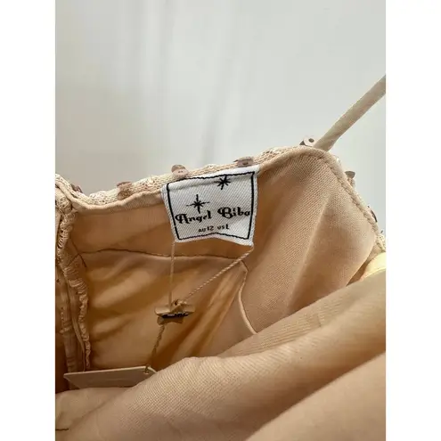 Angel Biba Womens Bodycon Mini Dress Size L Champagne Sequin Cocktail Gala Party