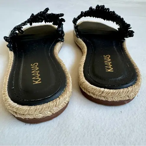 Kaanas Jaya Two Tone Raffia Espadrille Sandal Black White