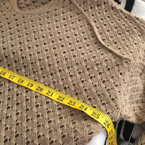 Woolrich beige tan cream green striped knit crotchet hooded pullover jumper sweater