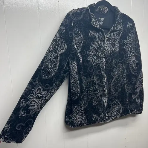 Charter Club Jacket Womens 1X Terry Cloth Paisley Full Zip Soft Stretch Travel