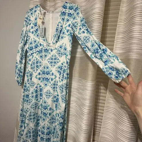Luli Fama Maxi Dress Sky Blue & White Sz S Small Beach Wear MSRP $208