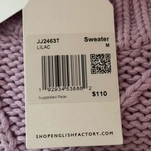 English Factory Lilac Pom Pom Puff Sleeve Sweater Women M Textured Popcorn Knit