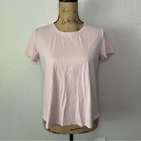 Halara  size S Pink Round Neck Short Sleeve Crisscross Split Tie Back Sports Top