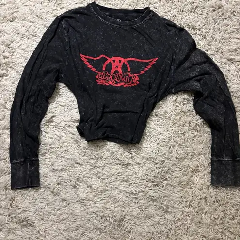 Aerosmith Black and Red Graphic Cropped Sweatshirt Size M Size M