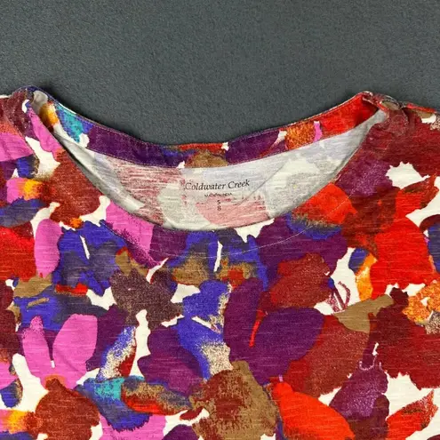Coldwater Creek Womens S Multicolor Round Neck Half Sleeve Floral Blouse