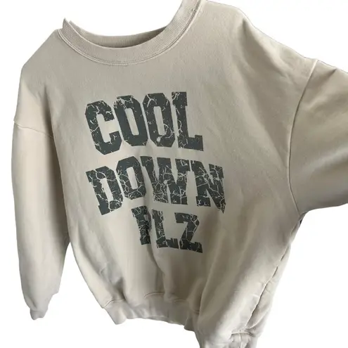 Aerie  Oversized Cool Down Plz Crewneck Sweatshirt in Beige/Black Size S