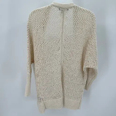 Tahari Sweater Cardigan Womens Open Knit Cream Open Front Dolman 3/4 Sleeve Top
