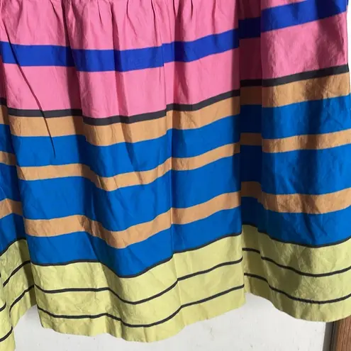 STAUD Sea Tiered Striped Stretch cotton Midi Skirt Multi Formentera Stripe