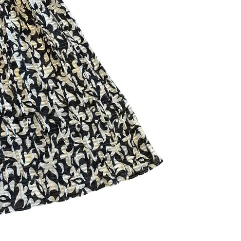 Diane Freis Georgette Black White Floral Dress Smocked Waist Asymmetrical Large