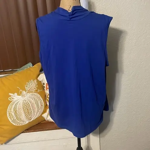 Basic Editions Blue and floral faux dual layer sleevelss t