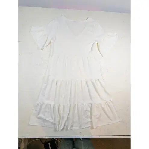 Green Envelope LA White Seersucker Tiered Ruffle Sleeve Midi Dress – XL