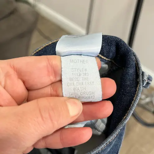 Mother Jeans Cha Cha Fray Girl Crush Crop Flare Raw Hem Designer Denim Sz 29 Blue