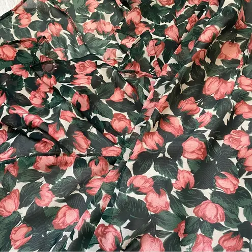 Lilyful Floral Ruffle Midi Dress Wedding Formal Cottagecore Green Red (Medium)